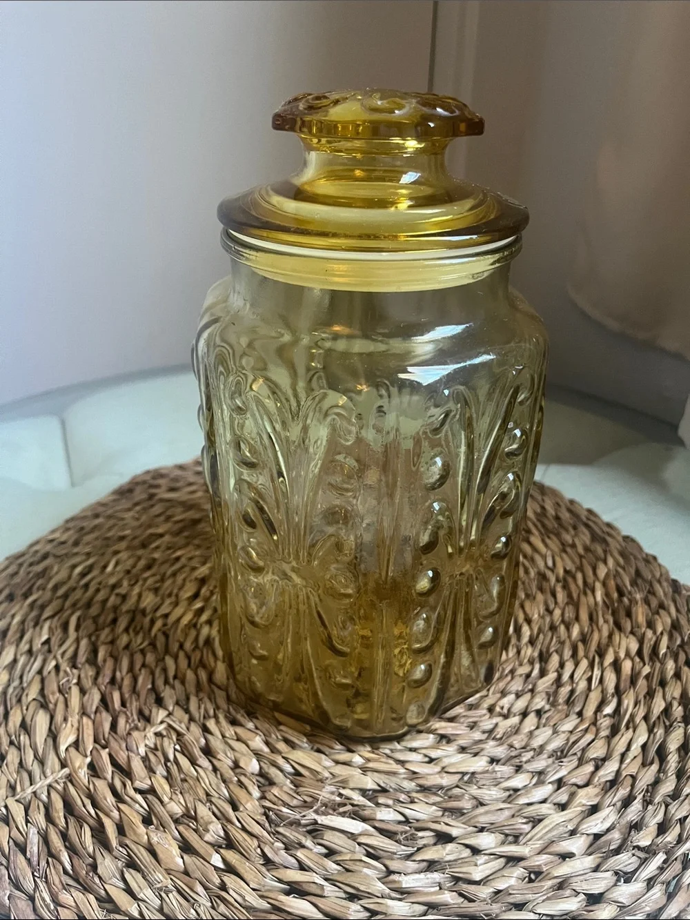 Vintage Amber Glass Apothecary Jar with Lid - Home Accents